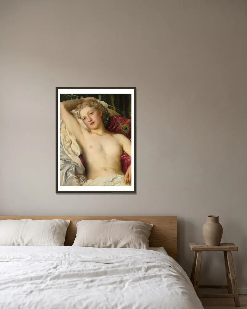 Studie mit Pfauenfedern von George Frederic Watts gerahmt an einer Wand