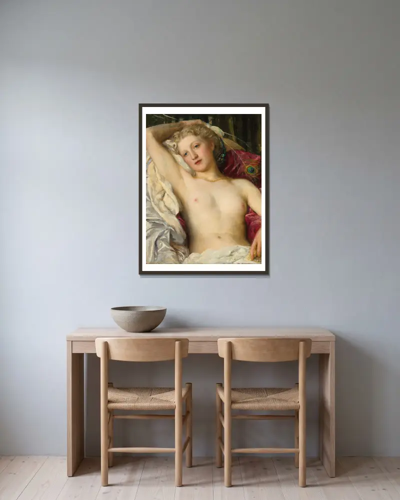 Studie mit Pfauenfedern von George Frederic Watts gerahmt an einer Wand