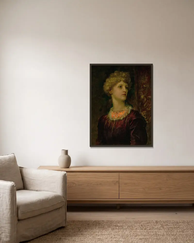 Portrait Of Dorothy Dene av George Frederic Watts inramad på en vägg