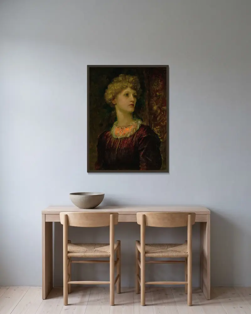 Portrait Of Dorothy Dene av George Frederic Watts inramad på en vägg