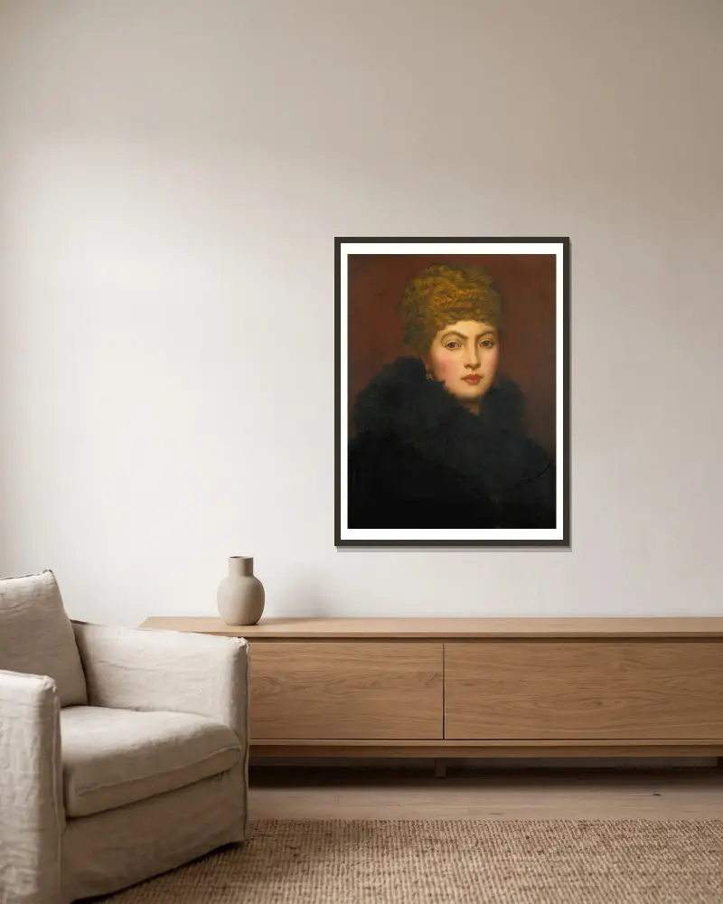 Porträtt av Mrs Fitzmaurice av George Frederic Watts inramad på en vägg