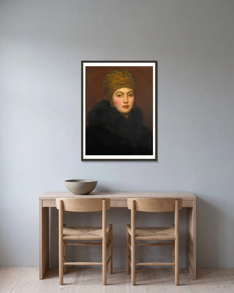 Porträtt av Mrs Fitzmaurice av George Frederic Watts inramad på en vägg