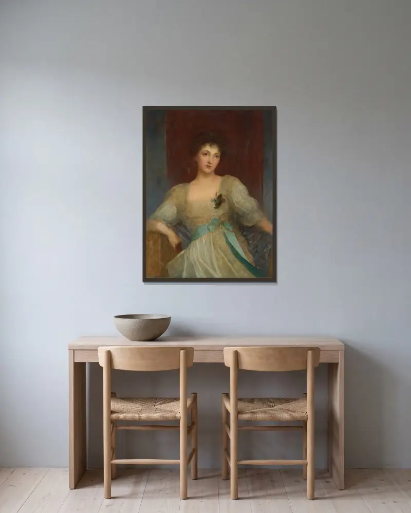 Portrait Of Norah Bourke av George Frederic Watts inramad på en vägg