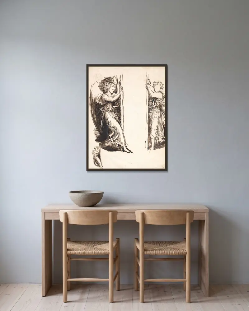 Studie k andělům v Dvořaně smrti, George Frederic Watts v rámu na stěně