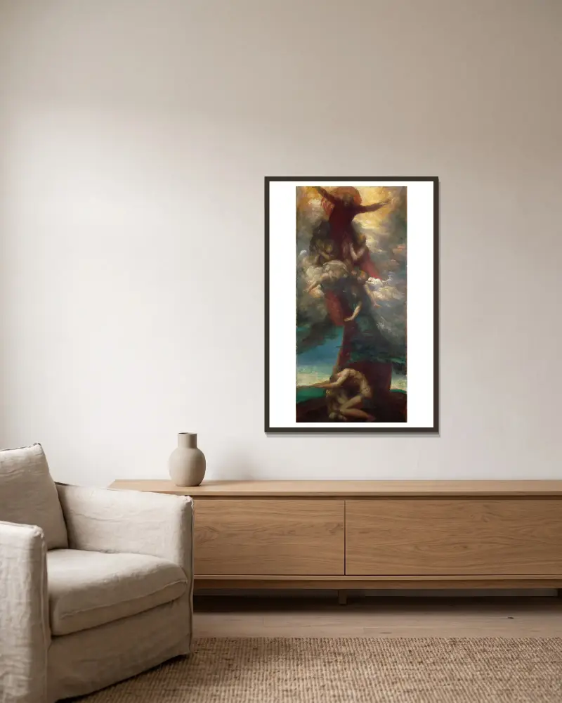 Die Anklage von Adam und Eva von George Frederic Watts gerahmt an einer Wand