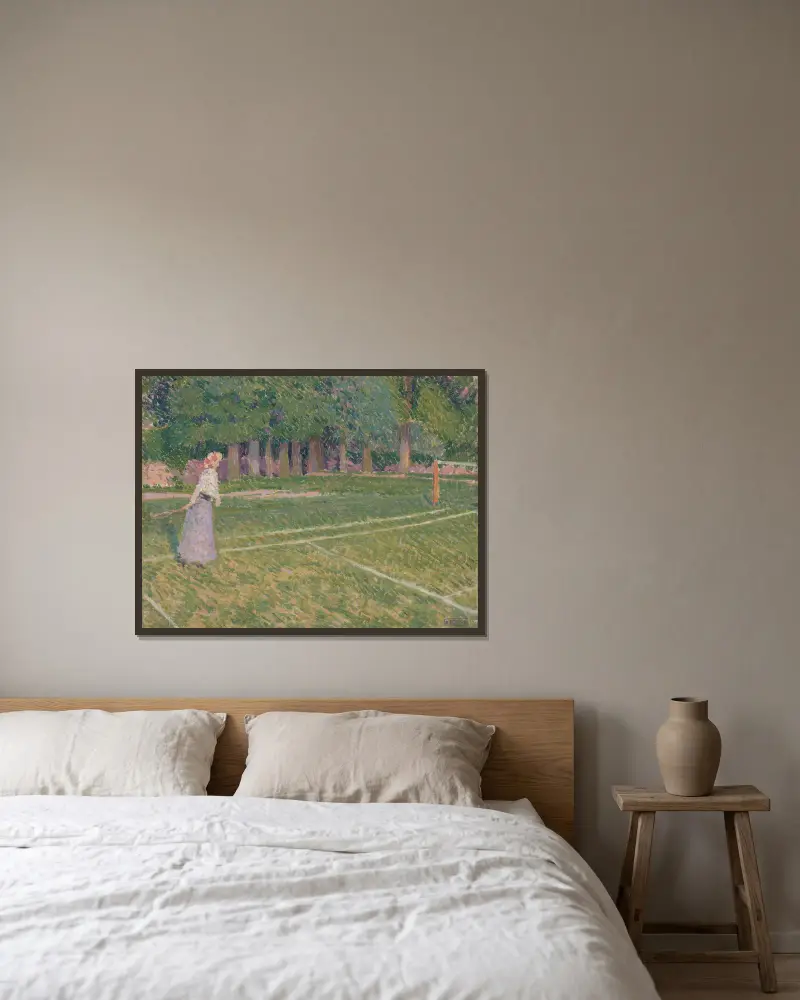 Tennis in Hertingfordbury von Spencer Frederick Gore gerahmt an einer Wand