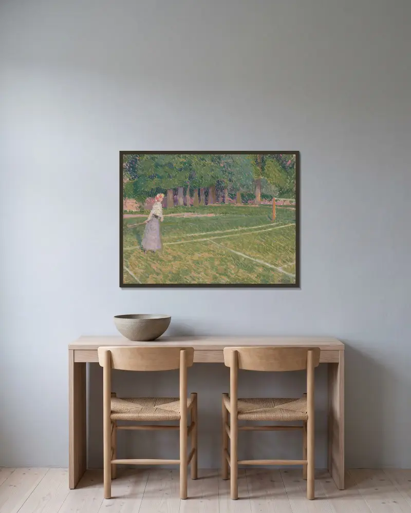 Tennis in Hertingfordbury von Spencer Frederick Gore gerahmt an einer Wand