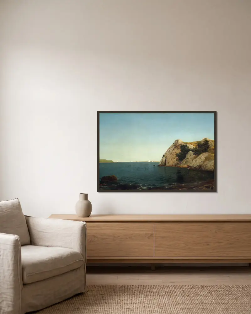 Beacon Rock,Newport Harbor av John Frederick Kensett inramad på en vägg