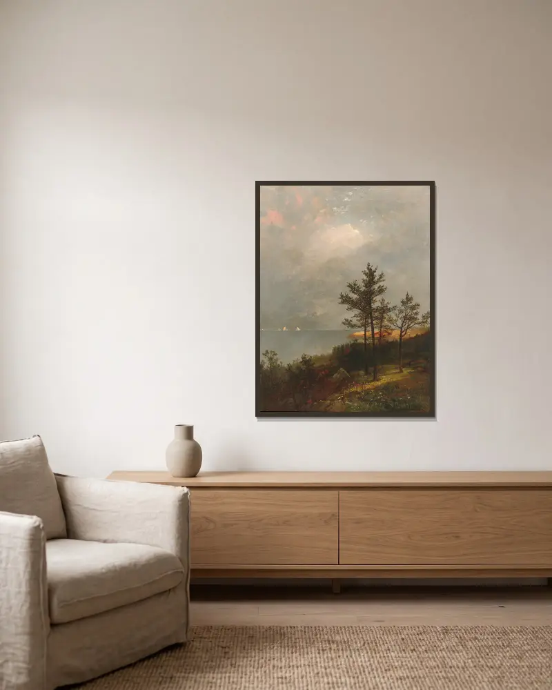 Annalkande oväder över Long Island Sound av John Frederick Kensett inramad på en vägg