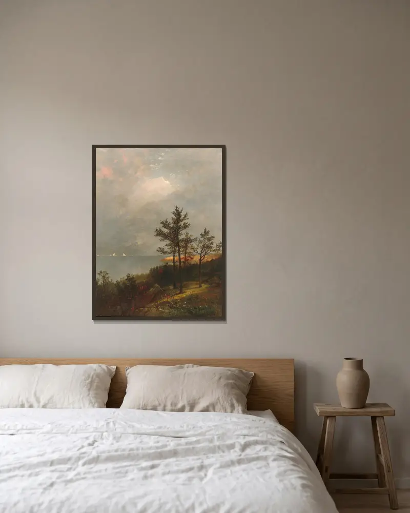 Annalkande oväder över Long Island Sound av John Frederick Kensett inramad på en vägg