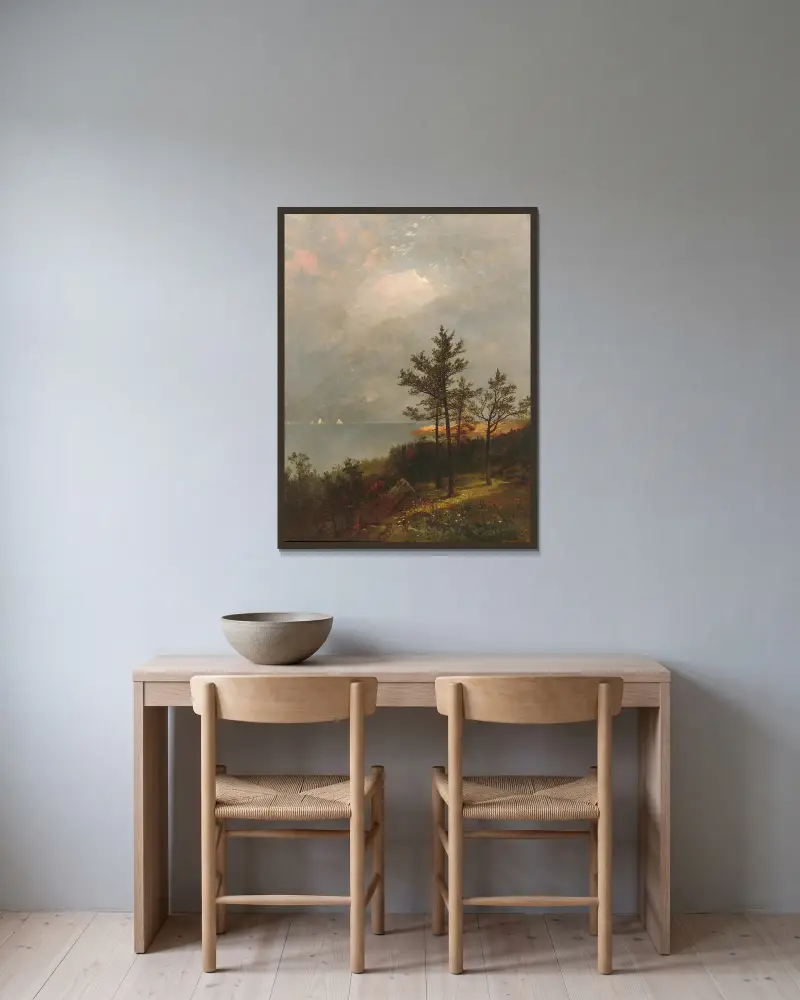 Annalkande oväder över Long Island Sound av John Frederick Kensett inramad på en vägg