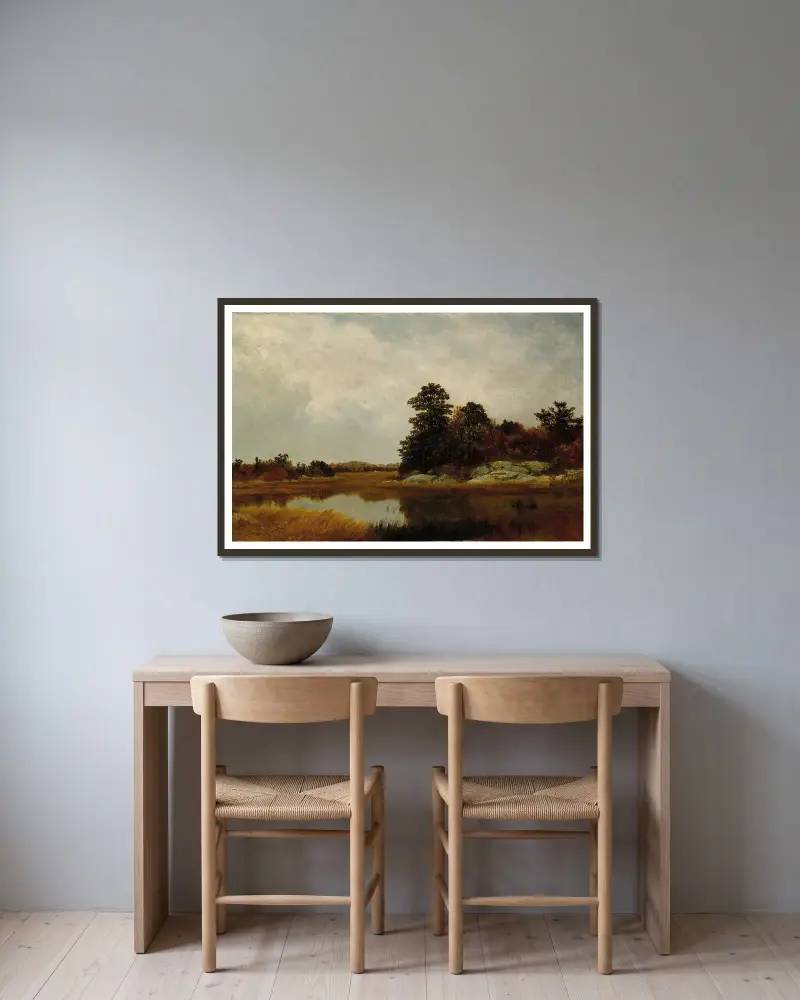 October in the Marshes av John Frederick Kensett inramad på en vägg