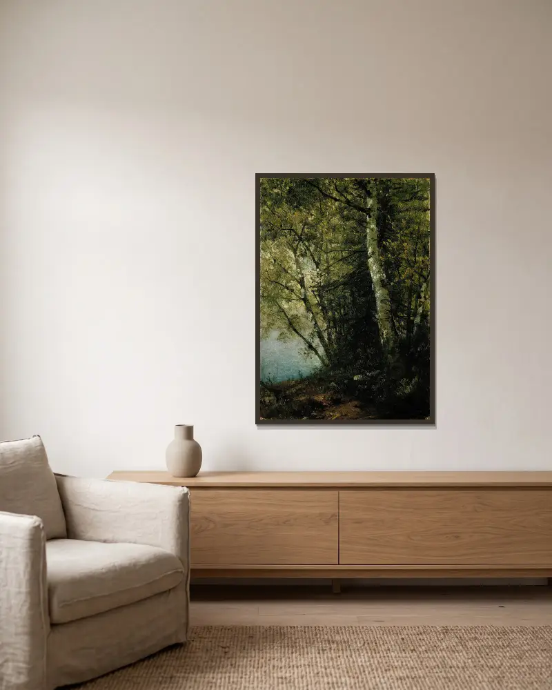 Study of Beeches av John Frederick Kensett inramad på en vägg