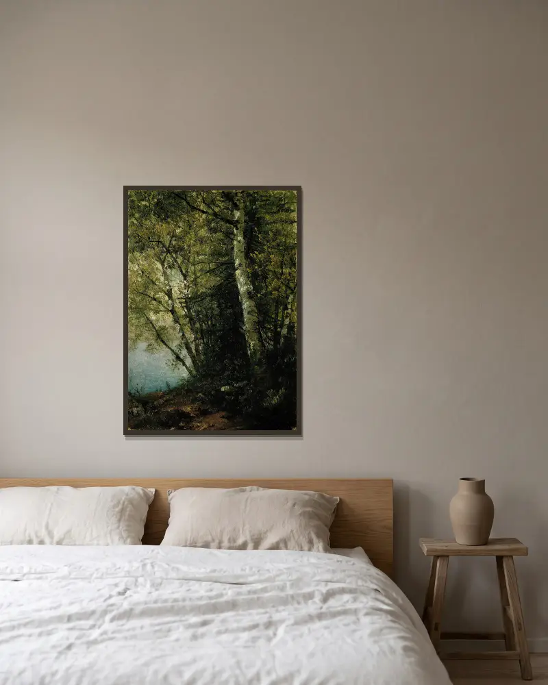 Study of Beeches av John Frederick Kensett inramad på en vägg