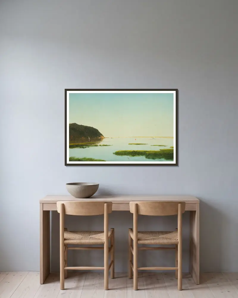 Blick auf den Shrewsbury River, New Jersey von John Frederick Kensett gerahmt an einer Wand