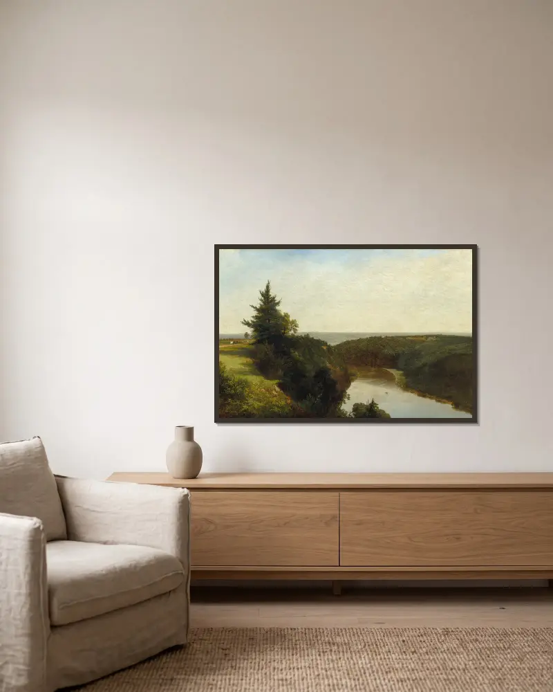 View on the Genesee near Mount Morris av John Frederick Kensett inramad på en vägg