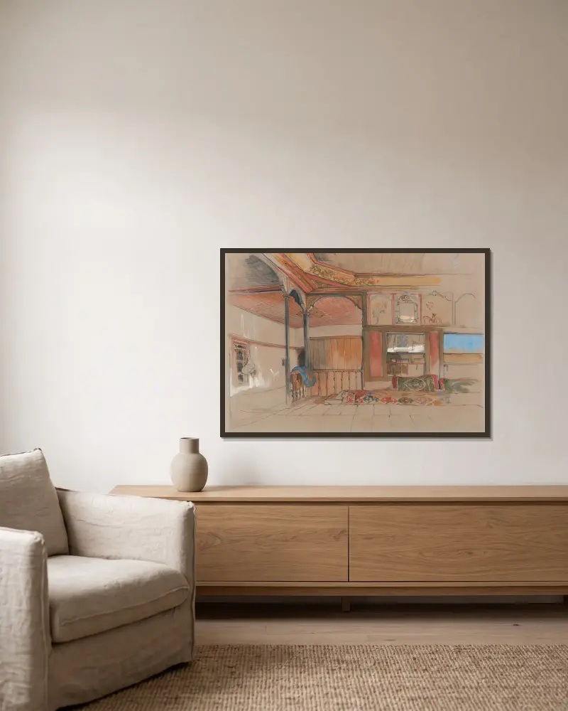 Interieur eines orientalischen Hauses von John Frederick Lewis gerahmt an einer Wand