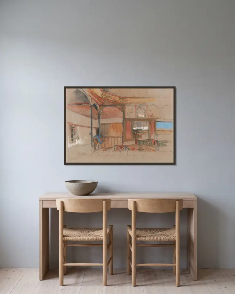 Interieur eines orientalischen Hauses von John Frederick Lewis gerahmt an einer Wand