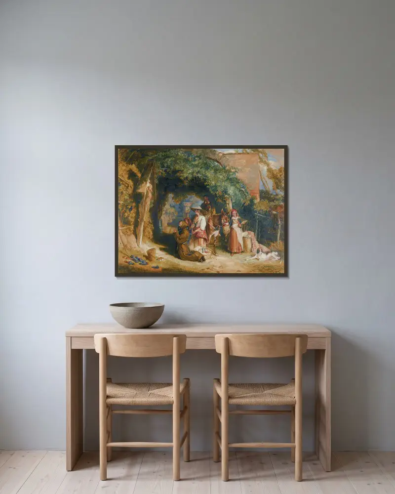 Chłopi z włoskiego Tyrolu na modlitwie, John Frederick Lewis w ramie na ścianie