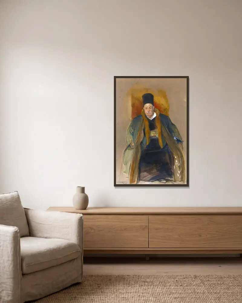 Porträt eines wohlhabenden Kaufmanns aus Terapia von John Frederick Lewis gerahmt an einer Wand