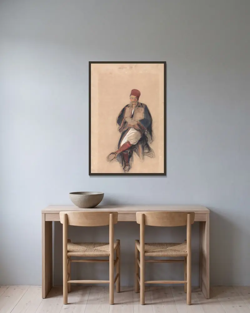 Sitzender Türke von John Frederick Lewis gerahmt an einer Wand