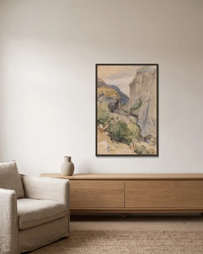 Die Via Mala von John Frederick Lewis gerahmt an einer Wand