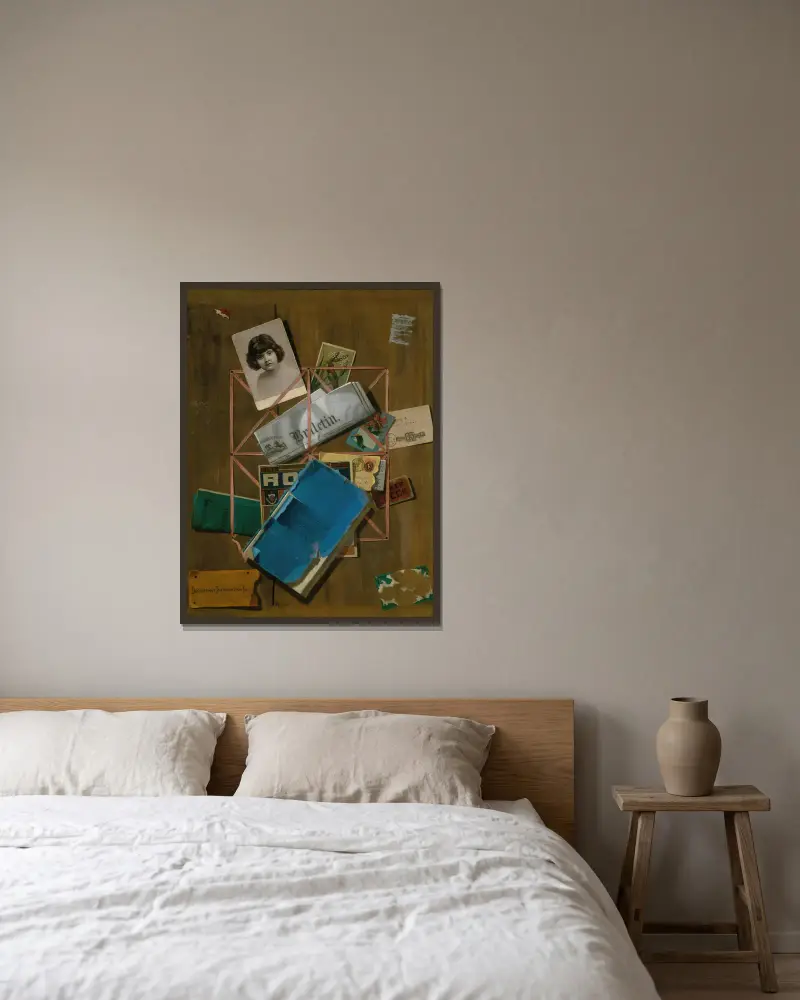 Alte Erinnerungsstücke von John Frederick Peto gerahmt an einer Wand