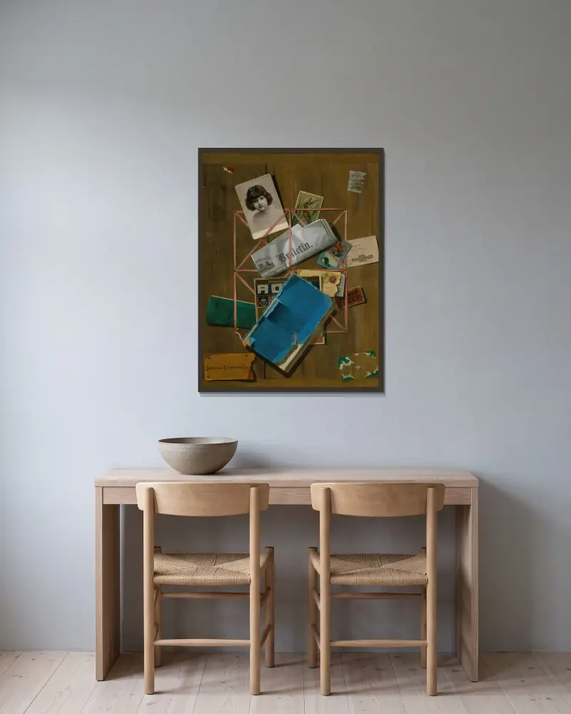 Alte Erinnerungsstücke von John Frederick Peto gerahmt an einer Wand
