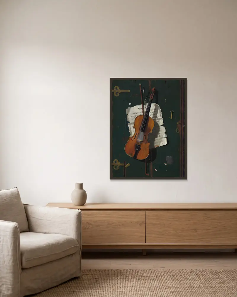 Die alte Violine von John Frederick Peto gerahmt an einer Wand