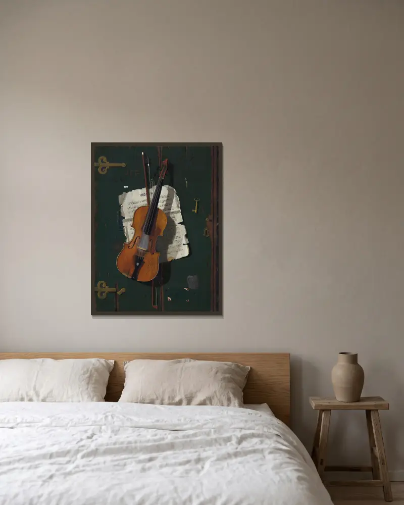 Die alte Violine von John Frederick Peto gerahmt an einer Wand