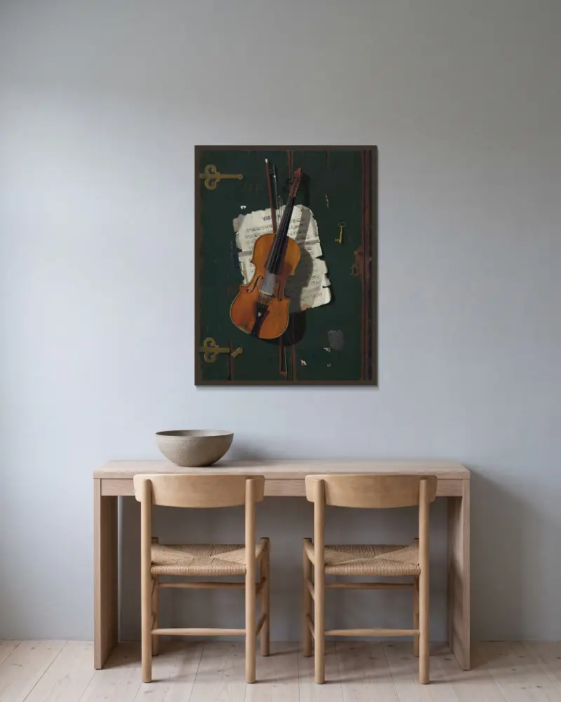 Die alte Violine von John Frederick Peto gerahmt an einer Wand