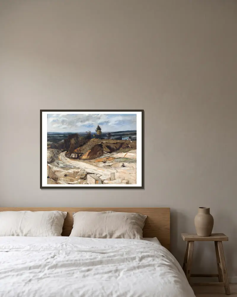 Stenbrott vid floden Oise II av Carl Fredrik Hill inramad på en vägg