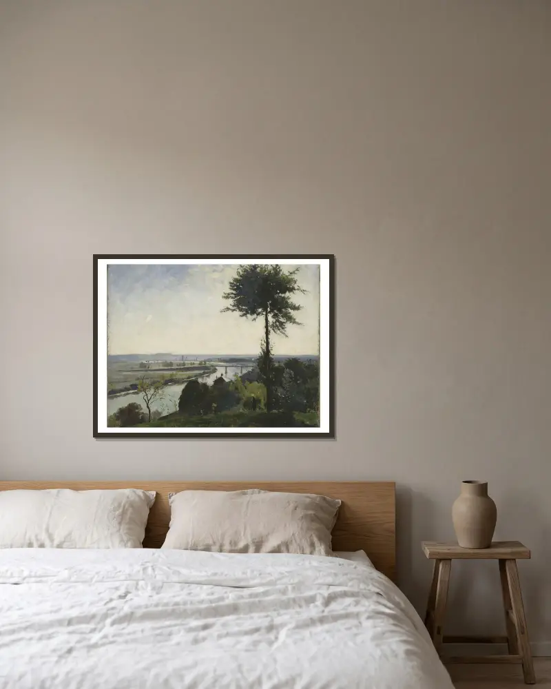 Trädet och floden III (Seine vid Bois-le-Roi) av Carl Fredrik Hill inramad på en vägg