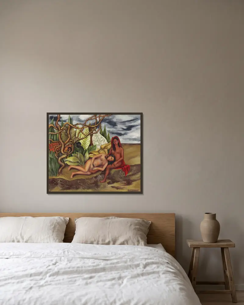 Dos desnudos en el bosque (La tierra misma), Frida Kahlo v rámu na stěně