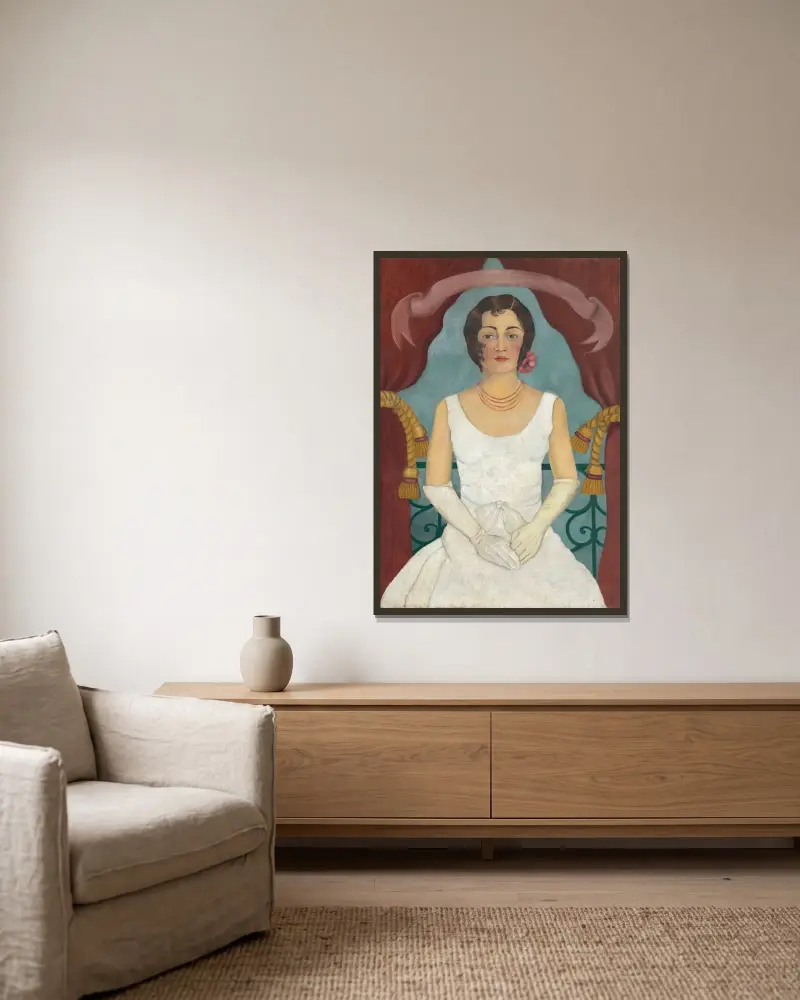Portrait of a Lady in White von Frida Kahlo gerahmt an einer Wand