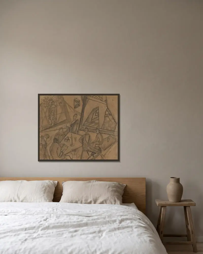 Skizze für Pancho Villa und Adelita von Frida Kahlo gerahmt an einer Wand