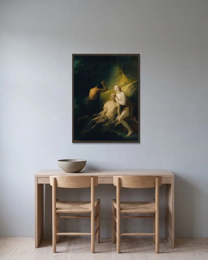 Adam och Eva sörjer den döde Abel av Heinrich Friedrich Füger inramad på en vägg