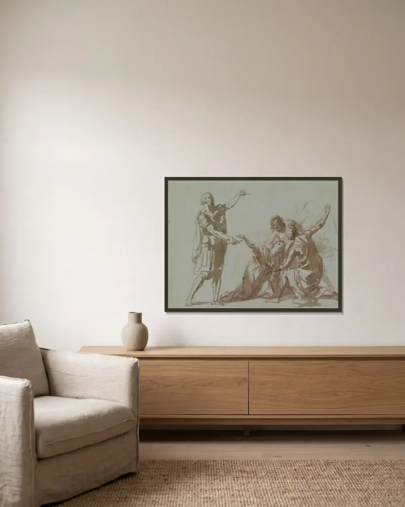 Der Tod der Virginia von Heinrich Friedrich Füger gerahmt an einer Wand