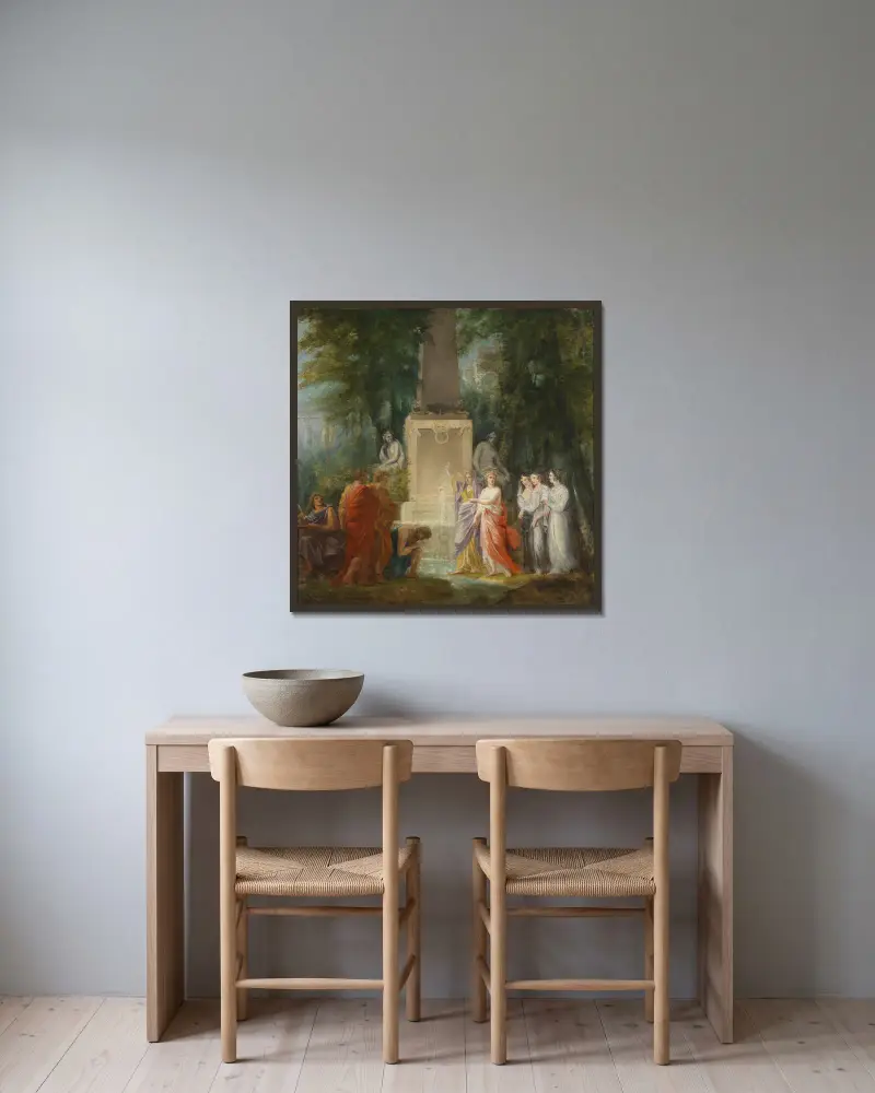 Diktare dricker sanningens vatten vid Kastalias källa av Heinrich Friedrich Füger inramad på en vägg
