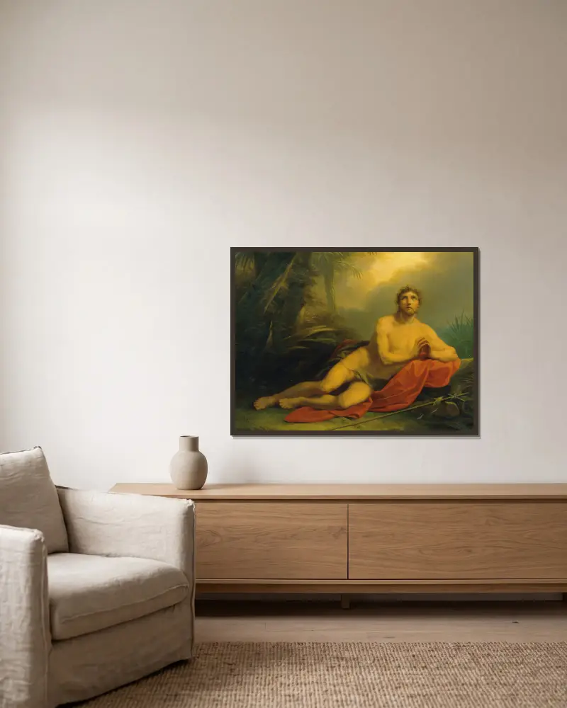 Johannes in der Wüste von Heinrich Friedrich Füger gerahmt an einer Wand