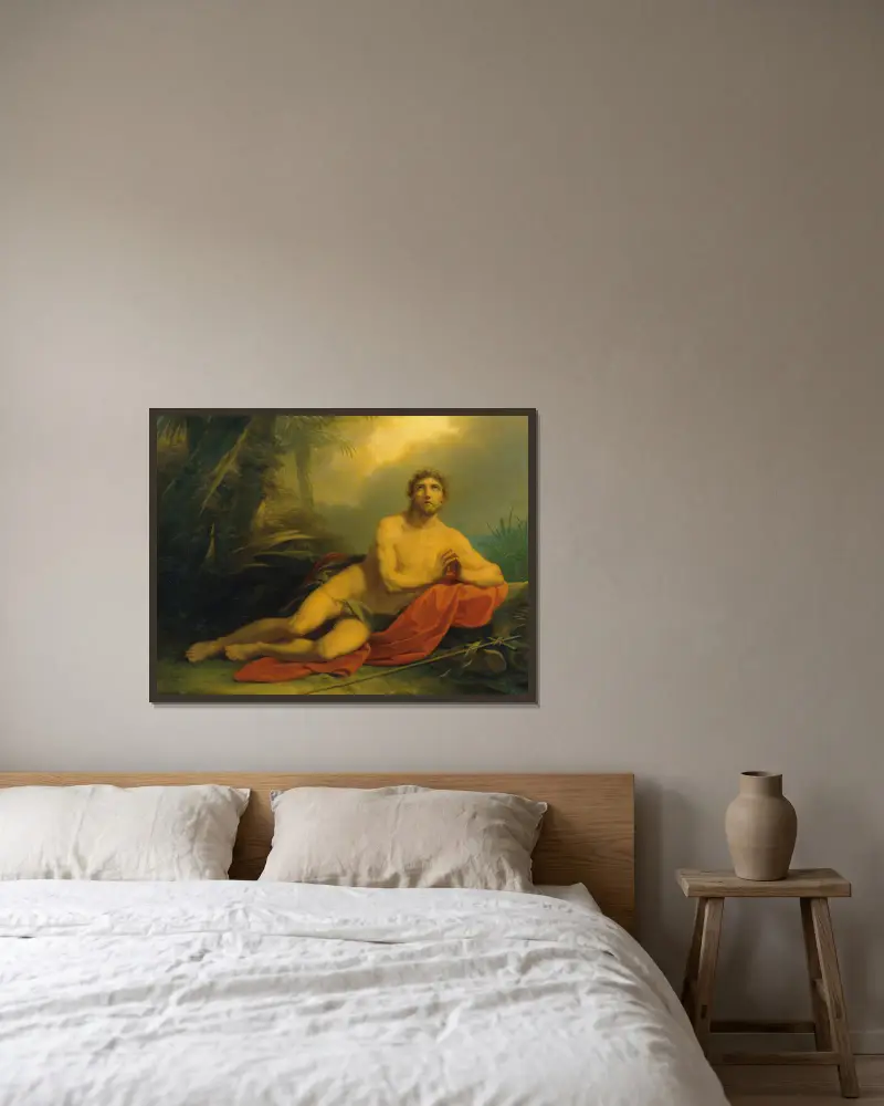 Johannes in der Wüste von Heinrich Friedrich Füger gerahmt an einer Wand