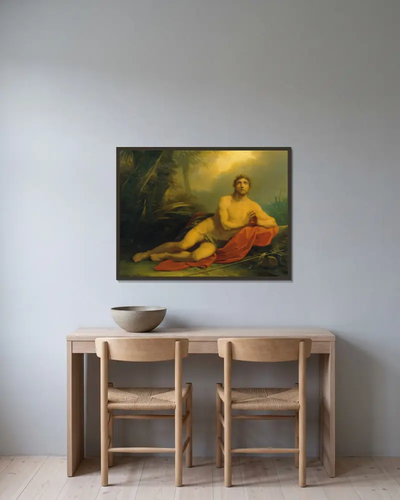 Johannes in der Wüste von Heinrich Friedrich Füger gerahmt an einer Wand