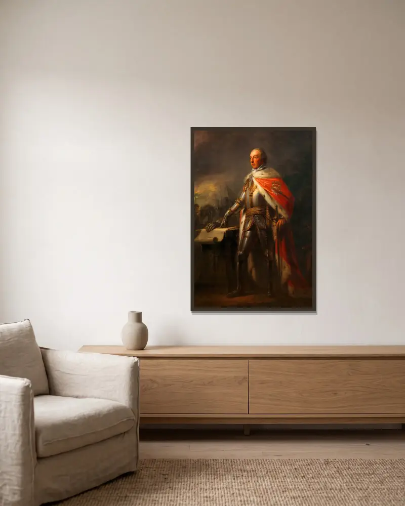 Kaiser Joseph II. in Rüstung von Heinrich Friedrich Füger gerahmt an einer Wand