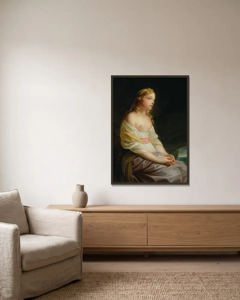 Melida, eine Szene aus Salomon Gessners Idylle 'Der erste Seefahrer' von Heinrich Friedrich Füger gerahmt an einer Wand