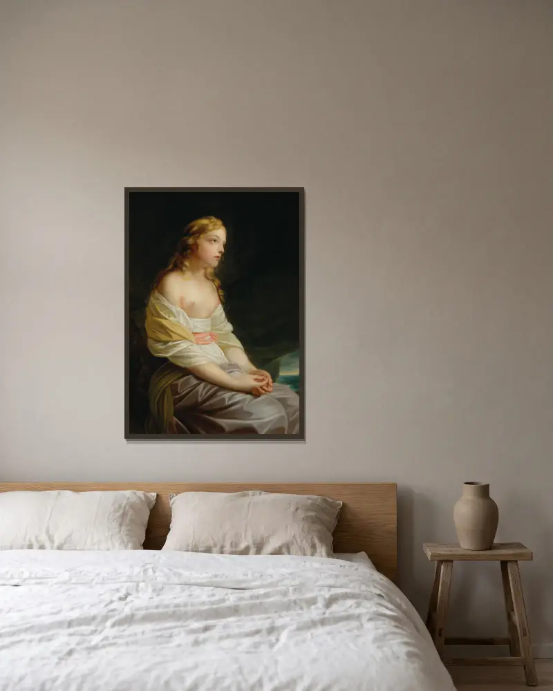 Melida, eine Szene aus Salomon Gessners Idylle 'Der erste Seefahrer' von Heinrich Friedrich Füger gerahmt an einer Wand