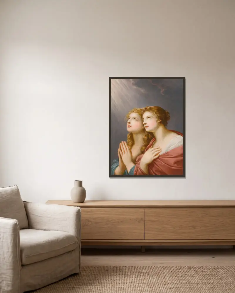 Studie für zwei betende weibliche Figuren von Heinrich Friedrich Füger gerahmt an einer Wand