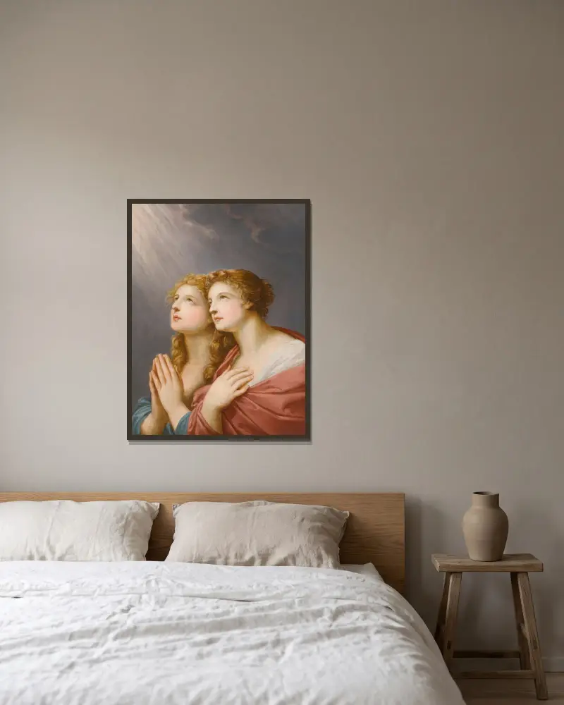 Studie für zwei betende weibliche Figuren von Heinrich Friedrich Füger gerahmt an einer Wand