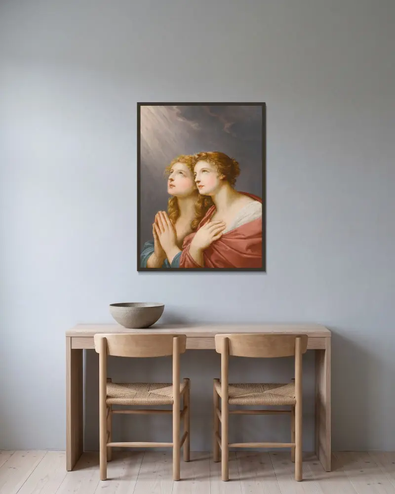 Studie für zwei betende weibliche Figuren von Heinrich Friedrich Füger gerahmt an einer Wand