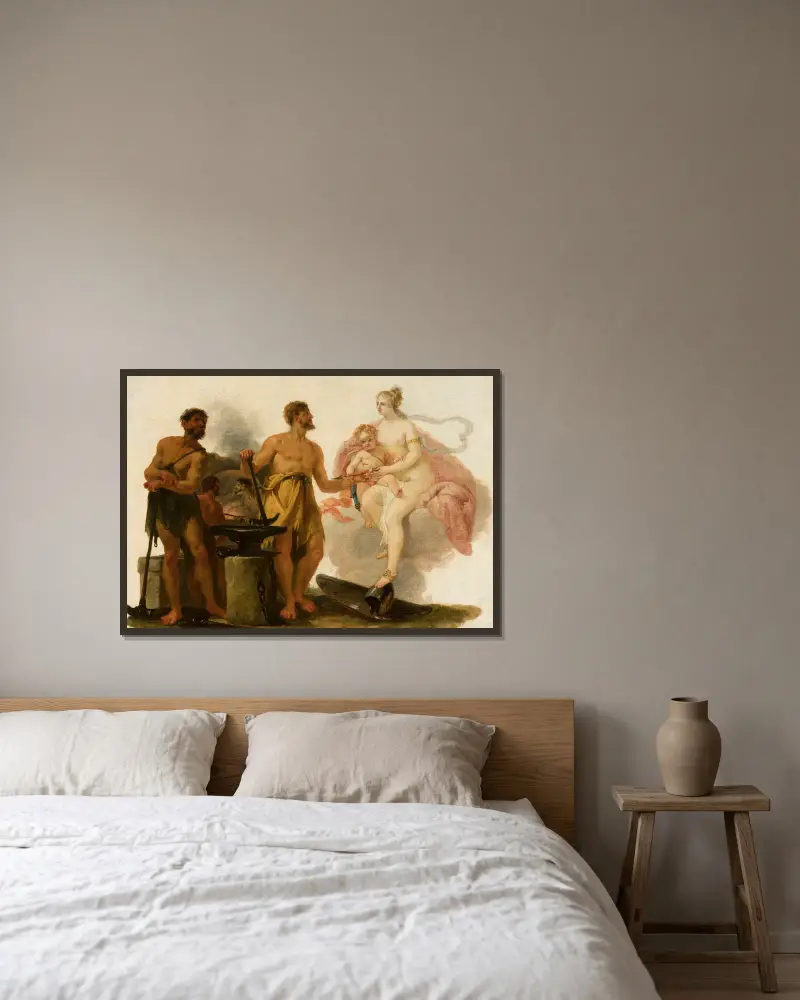 Venus in der Schmiede des Vulkan von Heinrich Friedrich Füger gerahmt an einer Wand