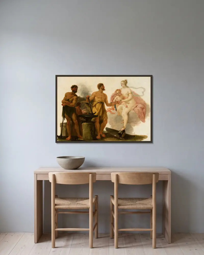Venus in der Schmiede des Vulkan von Heinrich Friedrich Füger gerahmt an einer Wand